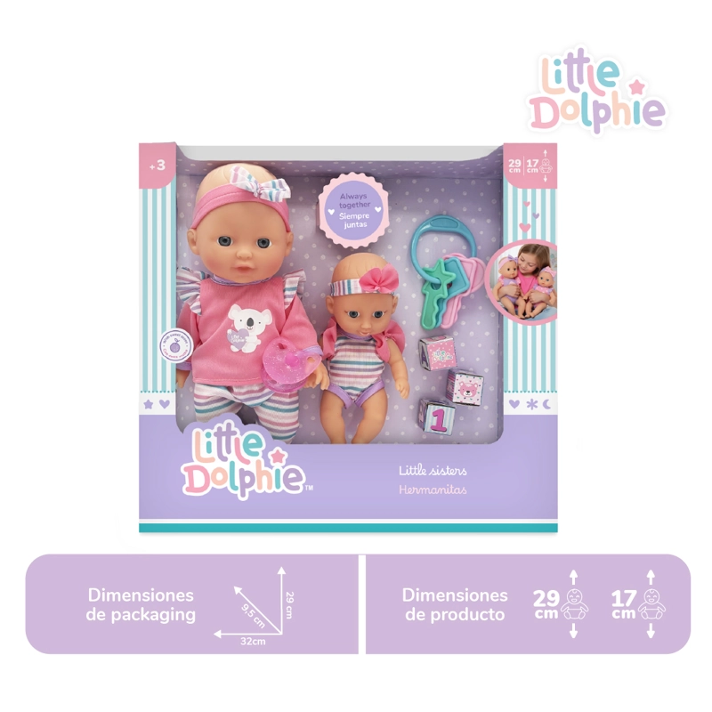 SET MUÑECAS HERMANAS 29 CM Y 17 CM CON ACCESORIOS DE JUEGO - 2