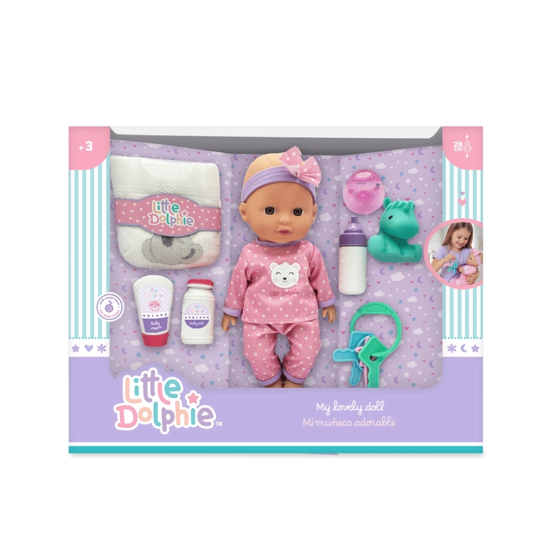 MUÑECA BEBE  29 CM CON ACCESORIOS DE CUIDADO Y ALIMENTACION - 1