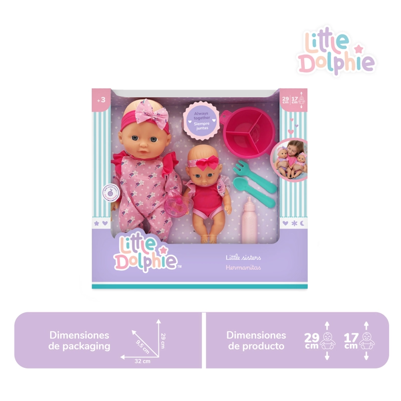 SET MUÑECAS HERMANAS 29 CM Y 17 CM CON ACCESORIOS DE ALIMENTACION - 2