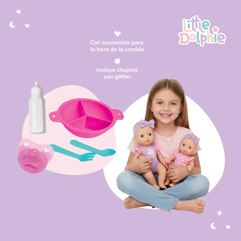 SET MUÑECAS HERMANAS 29 CM Y 17 CM CON ACCESORIOS DE ALIMENTACION - 4