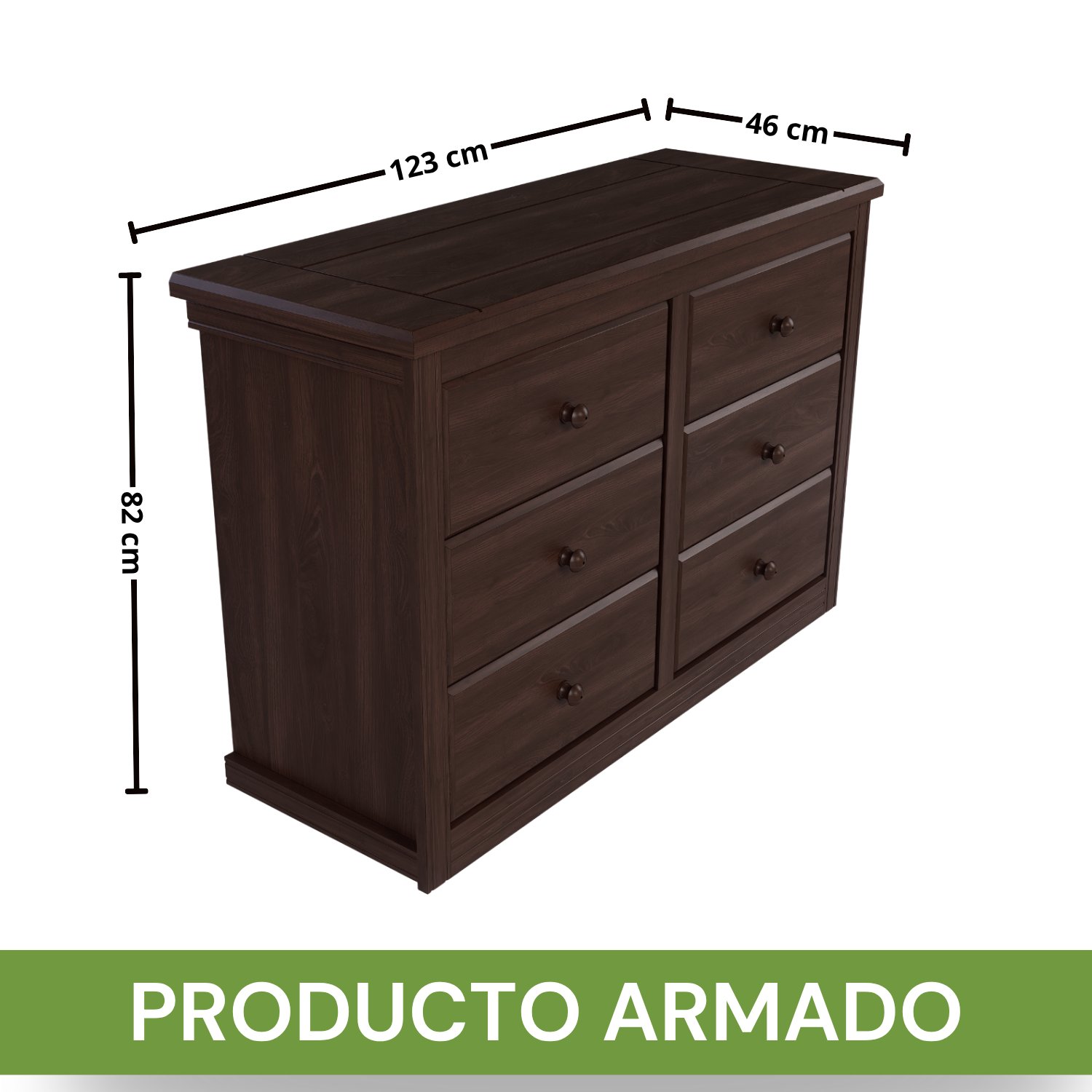 COMODA BERLIN MADERA CHOCOLATE 6 CAJONES - 7