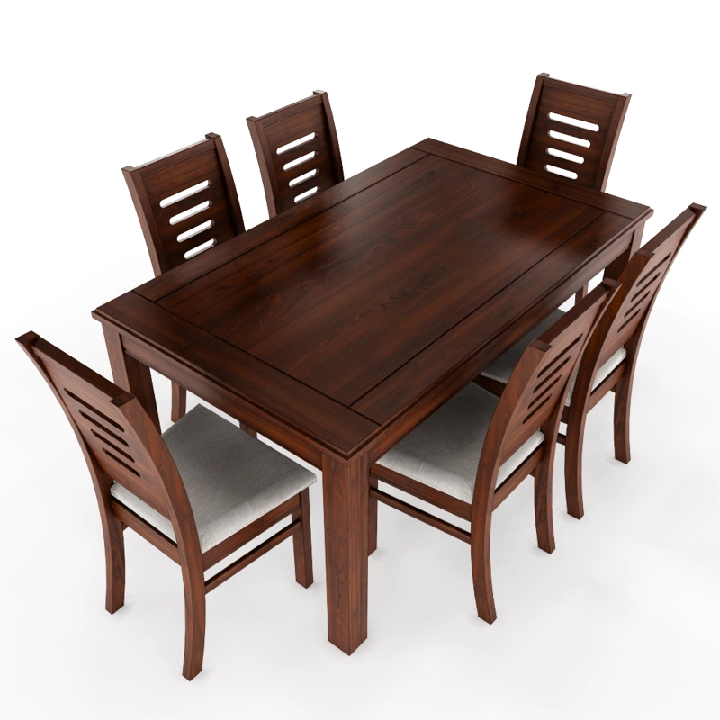 JUEGO DE COMEDOR ROMA 6 SILLAS NOGAL MESA RECTANGULAR MADERA - 1