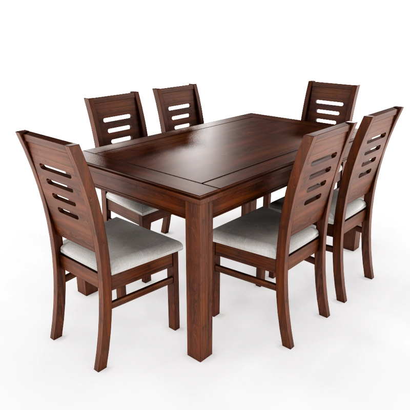 JUEGO DE COMEDOR ROMA 6 SILLAS NOGAL MESA RECTANGULAR MADERA - 3