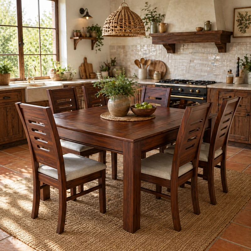 JUEGO DE COMEDOR ROMA 6 SILLAS NOGAL MESA RECTANGULAR MADERA - 5