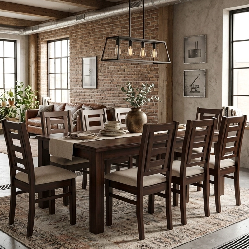 JUEGO DE COMEDOR SEVILLA 8 SILLAS CHOCOLATE MESA RECTANGULAR MADERA - 6