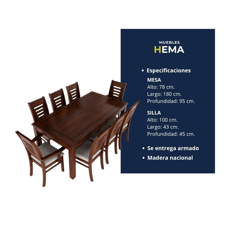JUEGO DE COMEDOR ROMA 8 SILLAS INCLUYE 2 SITIALES NOGAL MESA 1.8 RECTANGULAR MADERA - 6