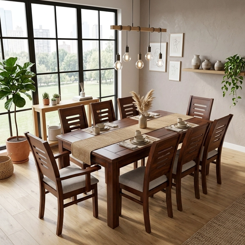 JUEGO DE COMEDOR ROMA 8 SILLAS INCLUYE 2 SITIALES NOGAL MESA 1.8 RECTANGULAR MADERA - 7