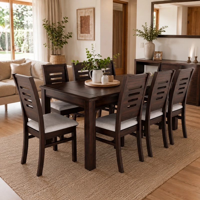 JUEGO DE COMEDOR ROMA 8 SILLAS CHOCOLATE MESA RECTANGULAR MADERA - 6