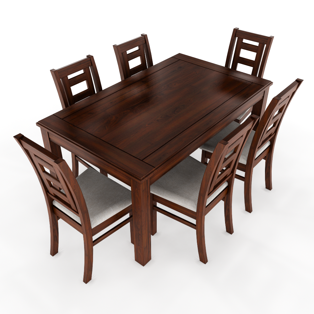 JUEGO DE COMEDOR SEVILLA 6 SILLAS NOGAL MESA RECTANGULAR MADERA - 1