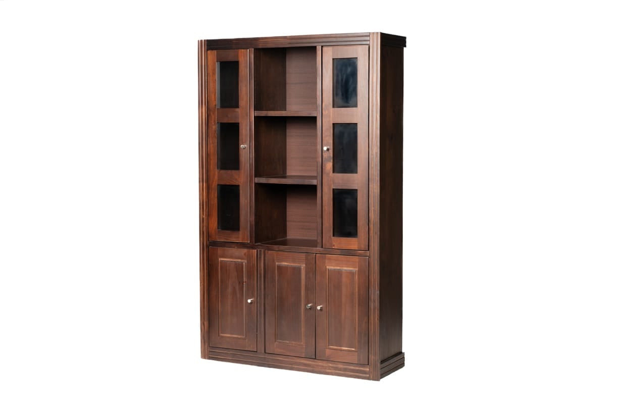VITRINA BERLIN CHOCOLATE 3 CUERPOS MADERA PUERTA VIDRIO - 1