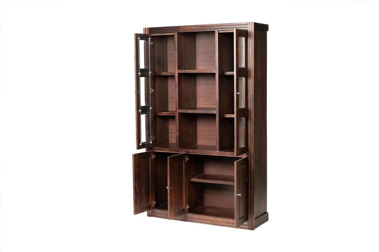 VITRINA BERLIN CHOCOLATE 3 CUERPOS MADERA PUERTA VIDRIO - 2