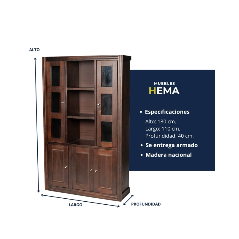 VITRINA BERLIN CHOCOLATE 3 CUERPOS MADERA PUERTA VIDRIO - 3