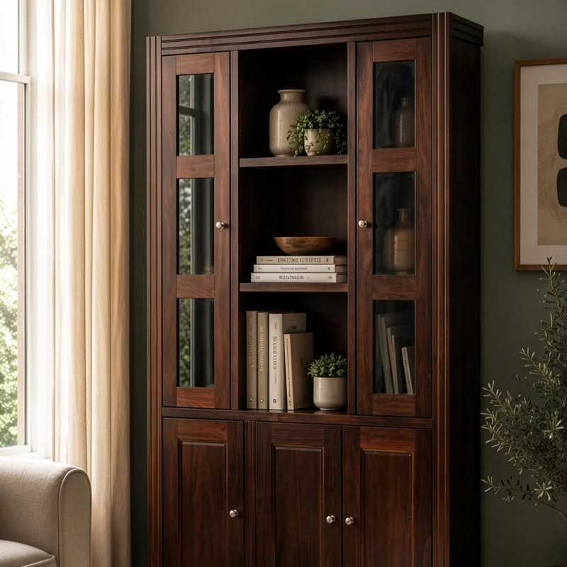 VITRINA BERLIN CHOCOLATE 3 CUERPOS MADERA PUERTA VIDRIO - 4