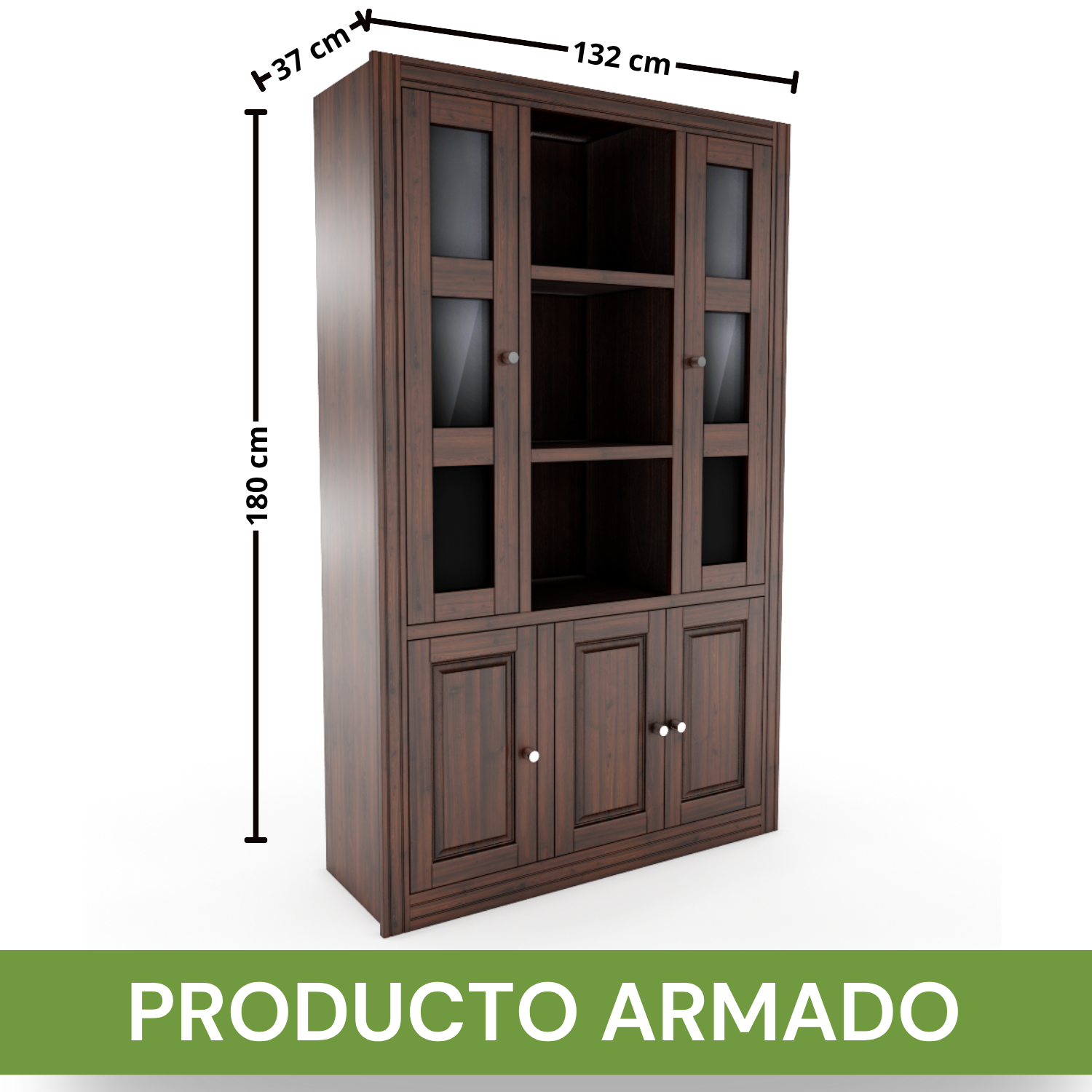 VITRINA BERLIN CHOCOLATE 3 CUERPOS MADERA PUERTA VIDRIO - 5