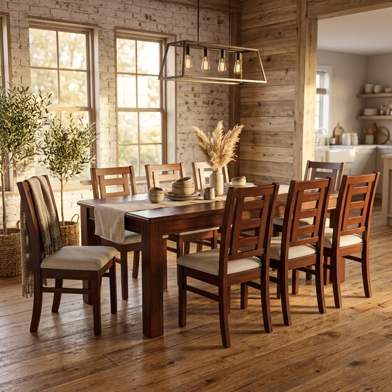 JUEGO DE COMEDOR SEVILLA 8 SILLAS NOGAL MESA RECTANGULAR MADERA - 6
