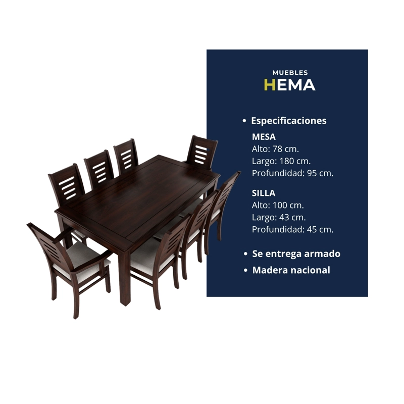 JUEGO DE COMEDOR ROMA 8 SILLAS INCLUYE 2 SITIALES CHOCOLATE MESA 1.8 RECTANGULAR MADERA - 6