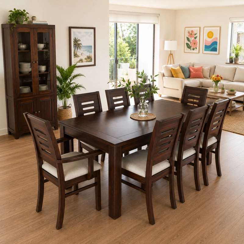 JUEGO DE COMEDOR ROMA 8 SILLAS INCLUYE 2 SITIALES CHOCOLATE MESA 1.8 RECTANGULAR MADERA - 7