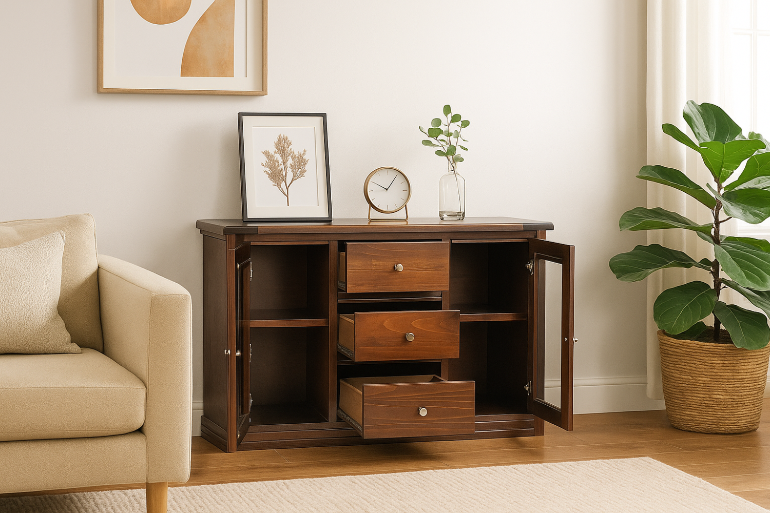 BUFFET BERLIN MADERA CHOCOLATE VIDRIO - 7