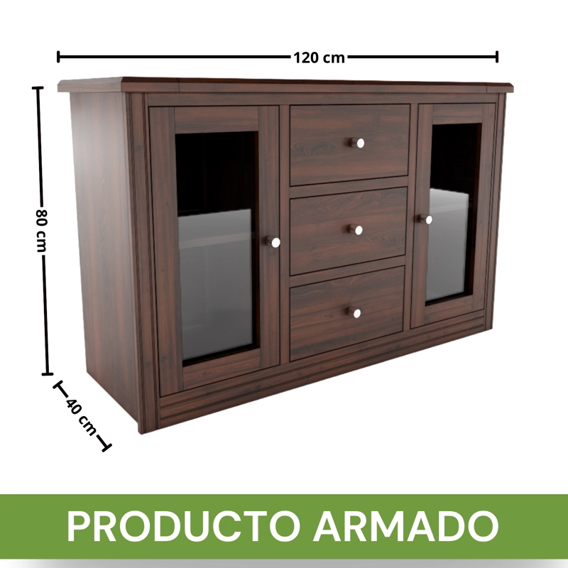 BUFFET BERLIN MADERA CHOCOLATE VIDRIO - 8