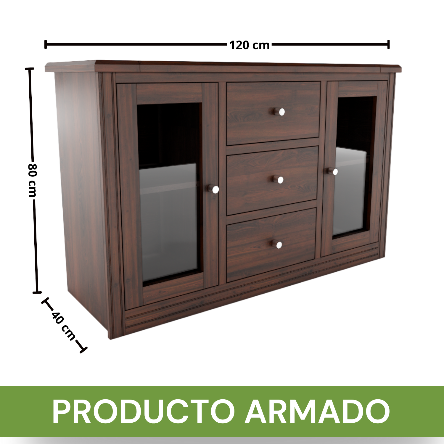 BUFFET BERLIN MADERA CHOCOLATE VIDRIO - 8