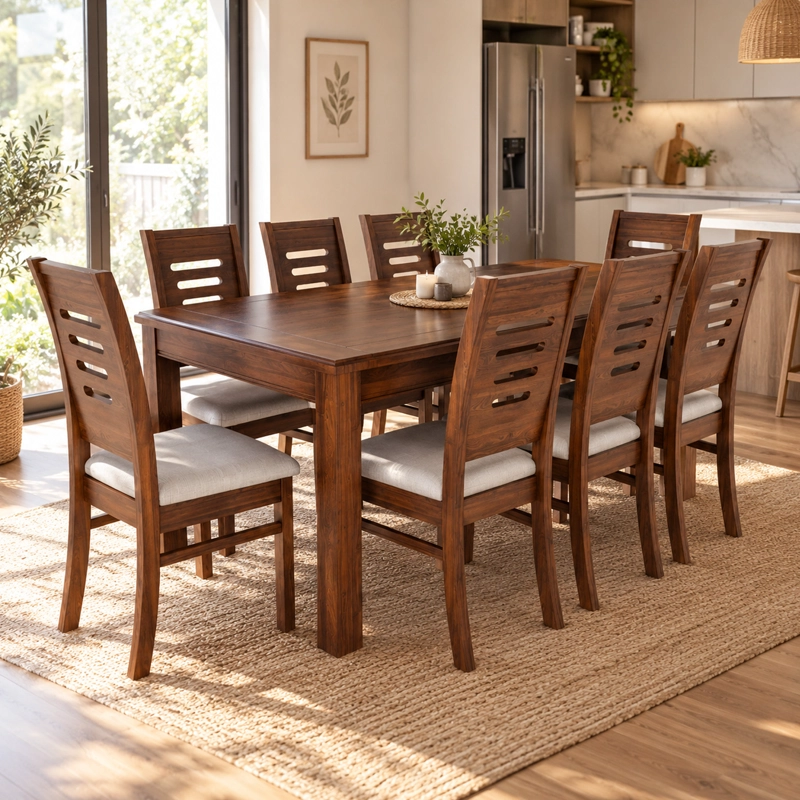JUEGO DE COMEDOR ROMA 8 SILLAS NOGAL MESA RECTANGULAR MADERA - 5
