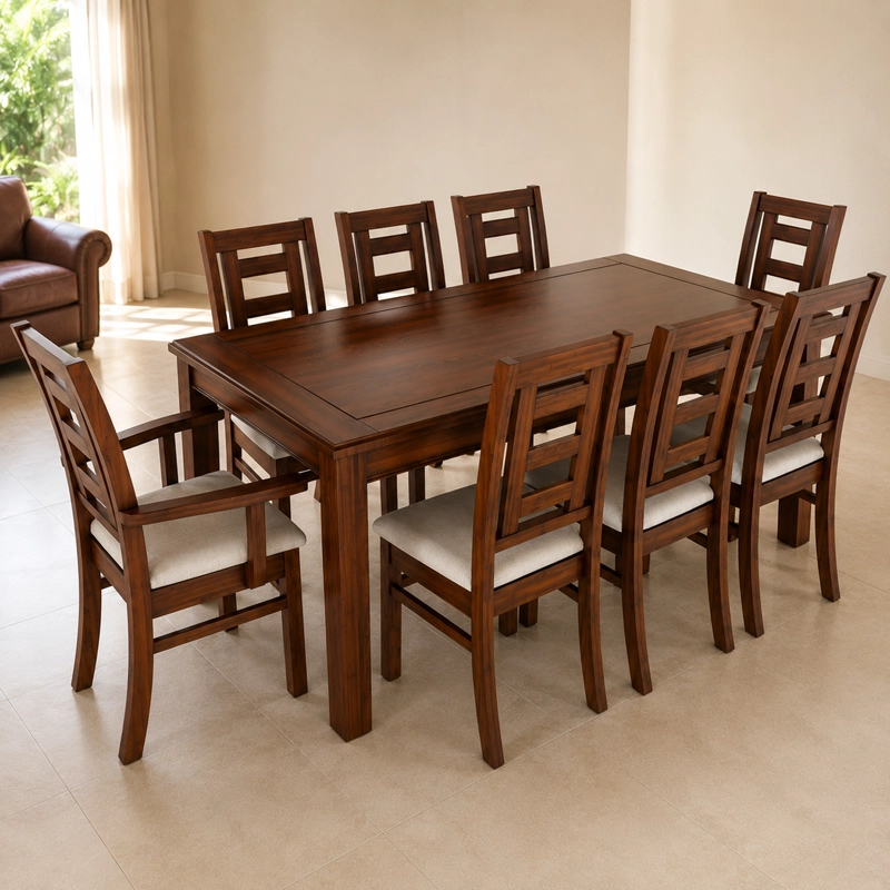 JUEGO DE COMEDOR SEVILLA 8 SILLAS INCLUYE 2 SITIALES NOGAL MESA 1.8 RECTANGULAR MADERA - 6