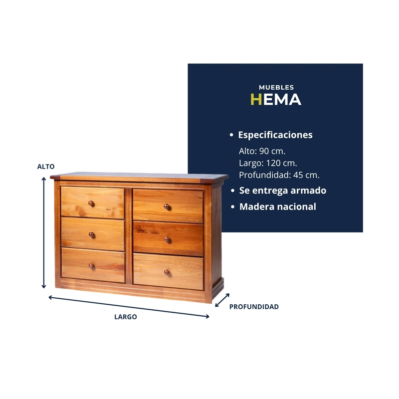 COMODA BERLIN MADERA NOGAL 6 CAJONES - 6