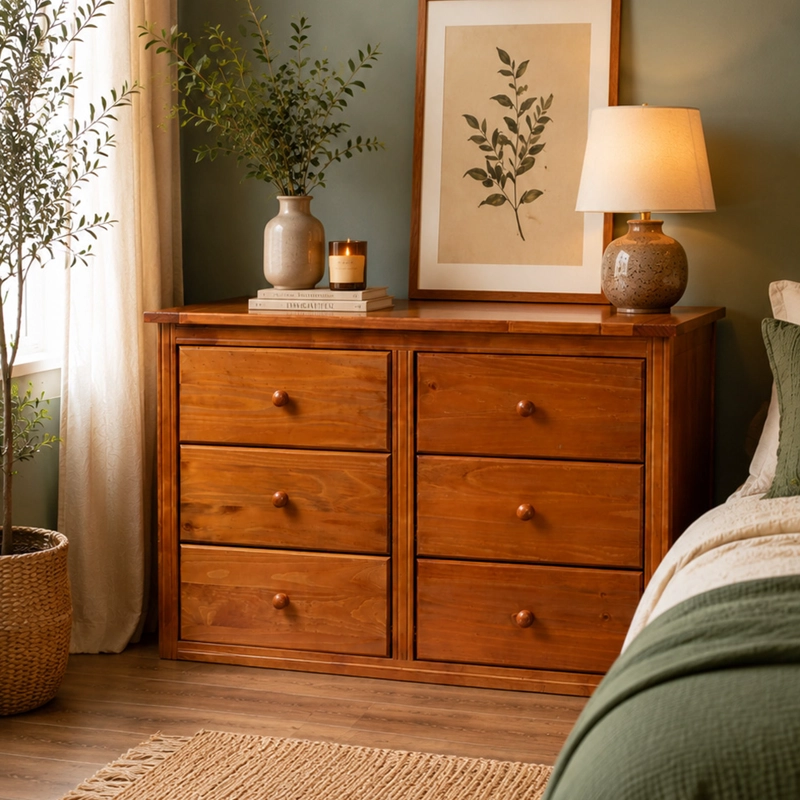 COMODA BERLIN MADERA NOGAL 6 CAJONES - 7