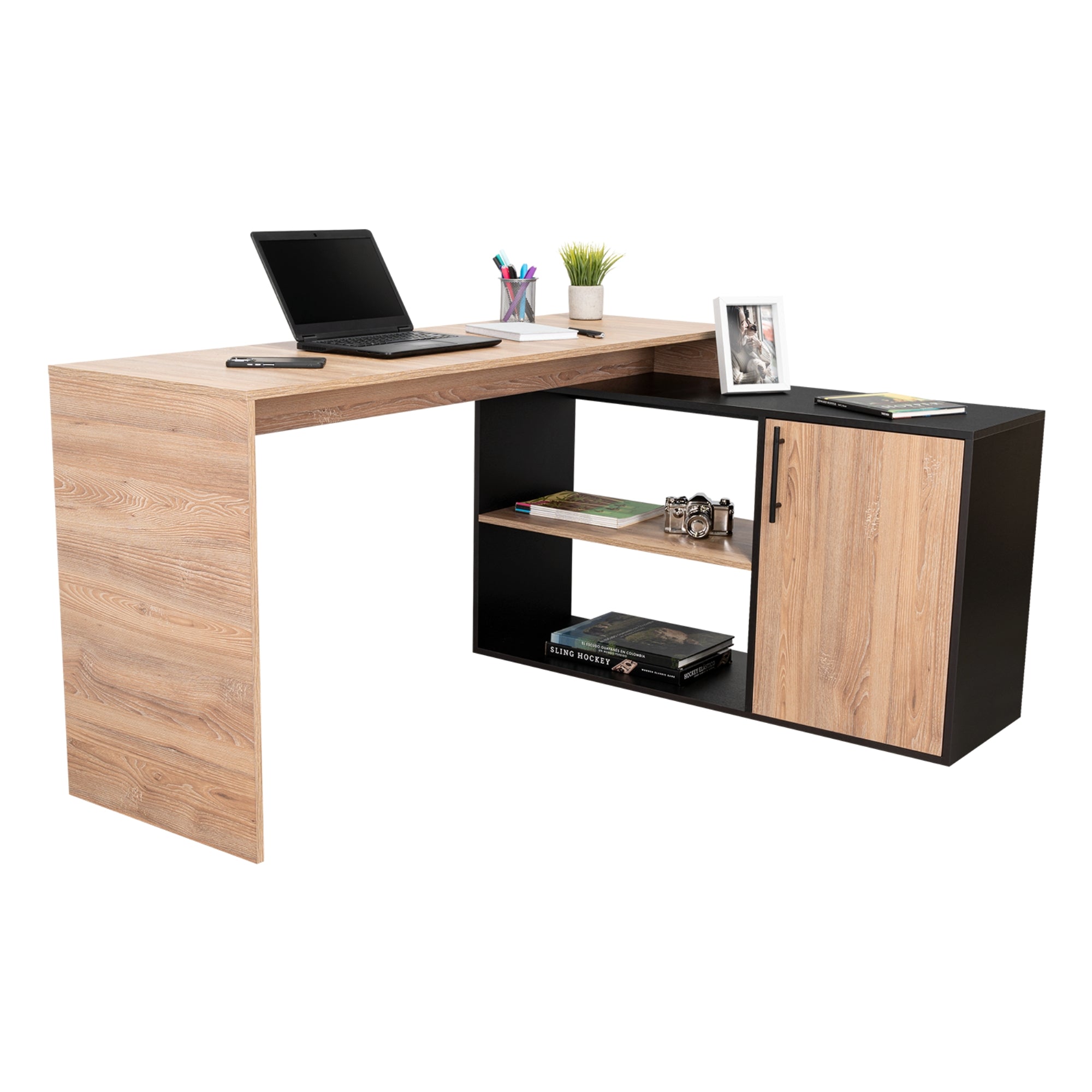 ESCRITORIO EN L BILBAO MIEL Y WENGUE 76,5X151,5X116,5 CM - 1