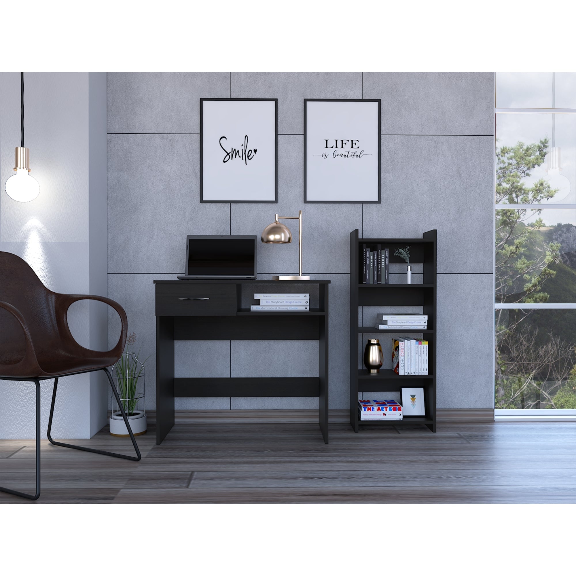 SET ESCRITORIO + BIBLIOTECA 4 NIVELES OFFICE W-80 WENGUE - 10