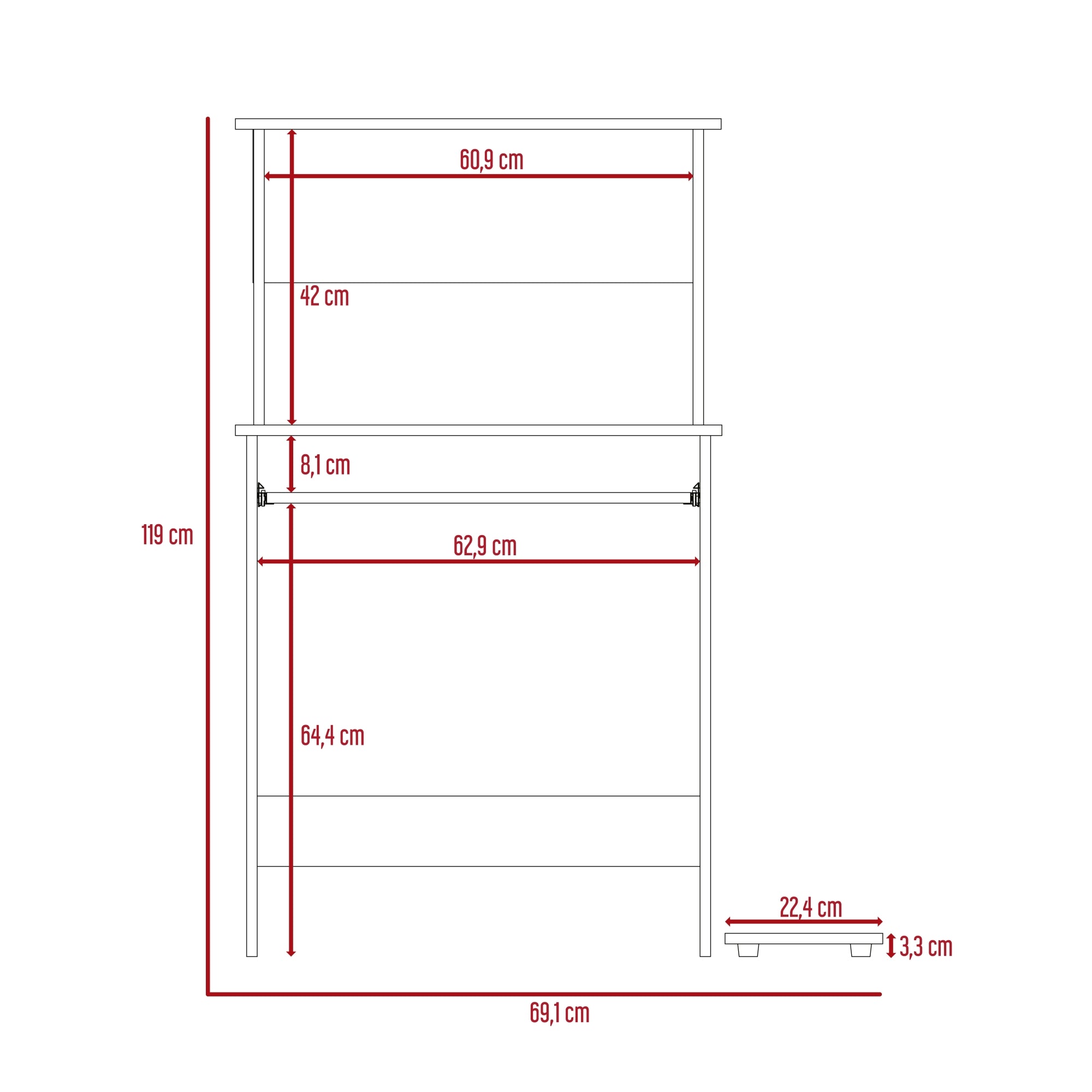 ESCRITORIO RECTO + MODULO TORRE PC DUNA 119X69X45 CM - 8