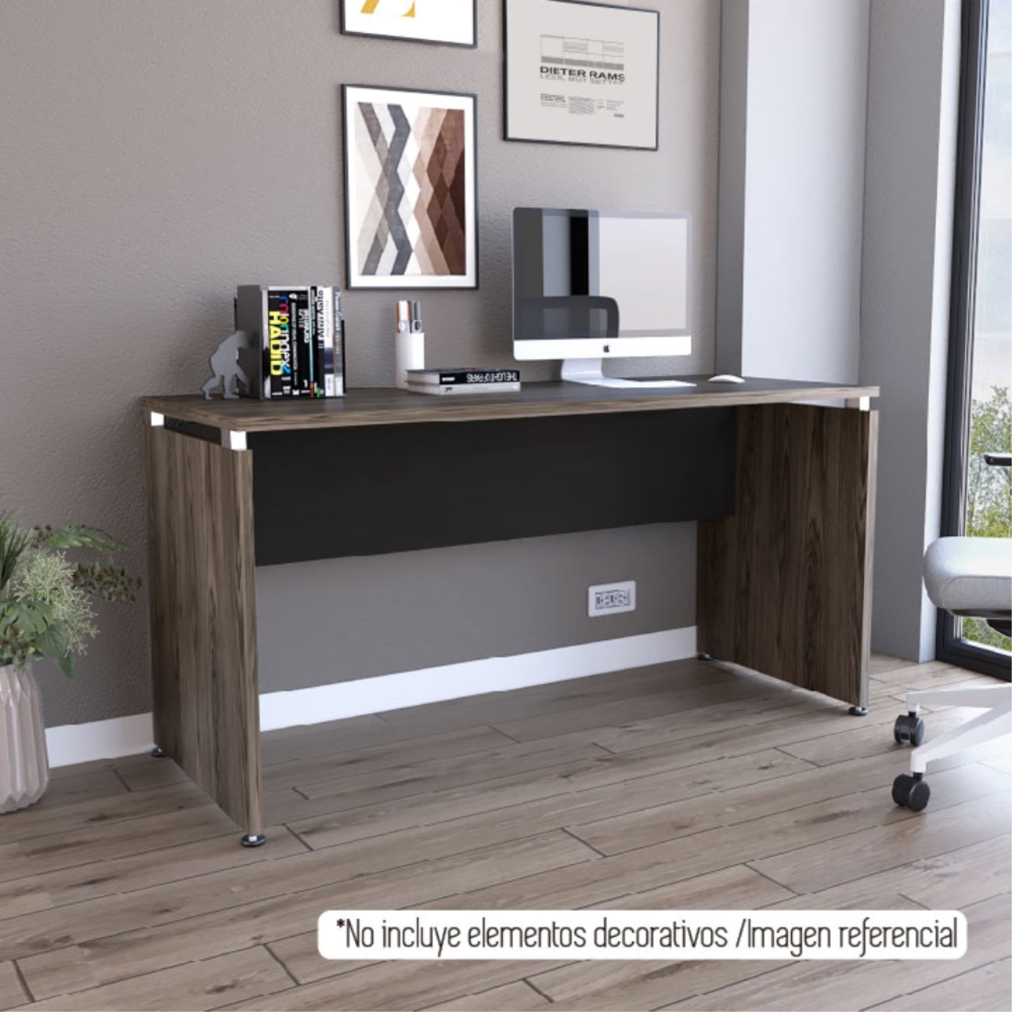 ESCRITORIO M-150 HOME OFFICE NEGRO Y COÑAC 75X60X150 CM - 9