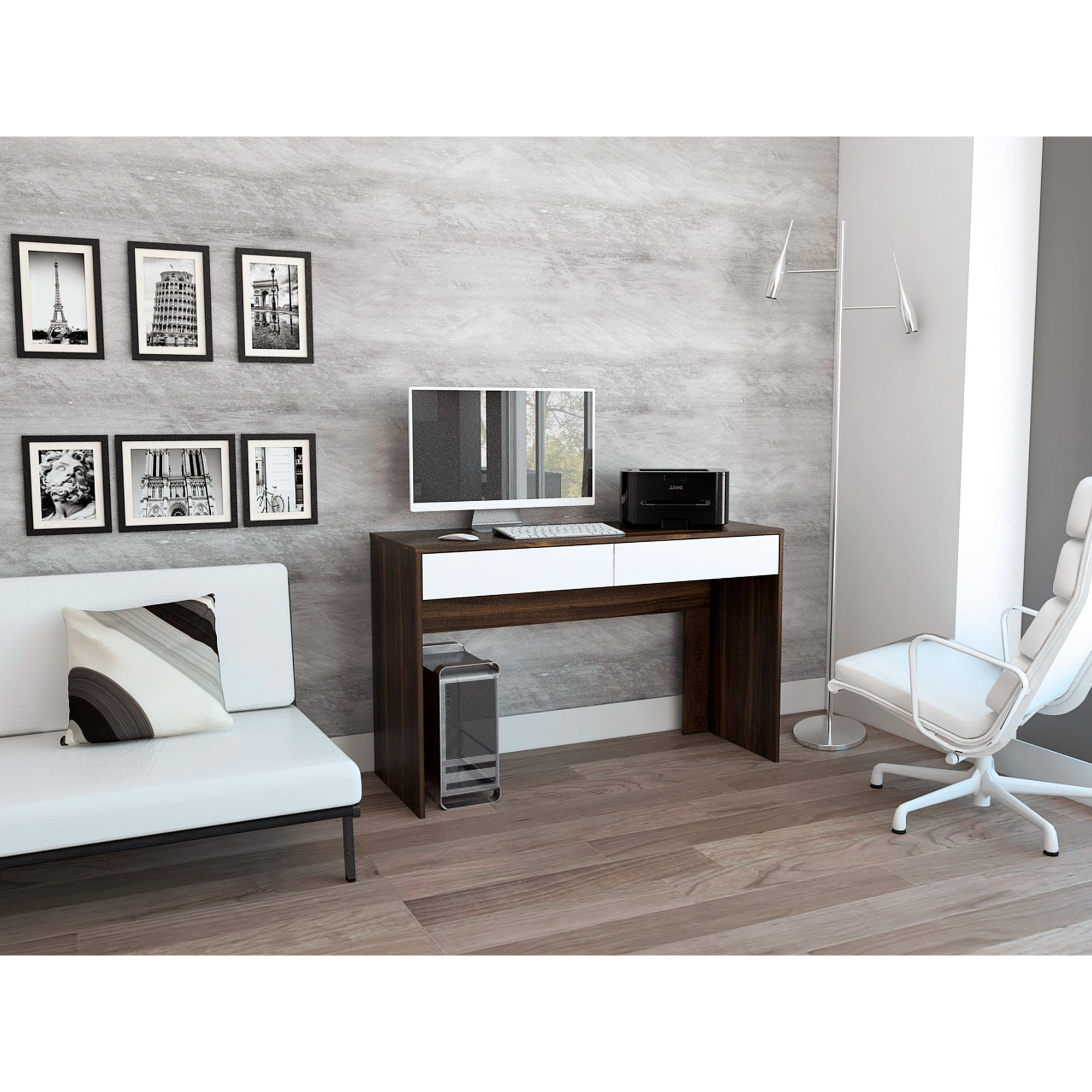 ESCRITORIO RECTO 1 CAJON ACRE CAFE  Y BLANCO 75X120X45 CM - 2
