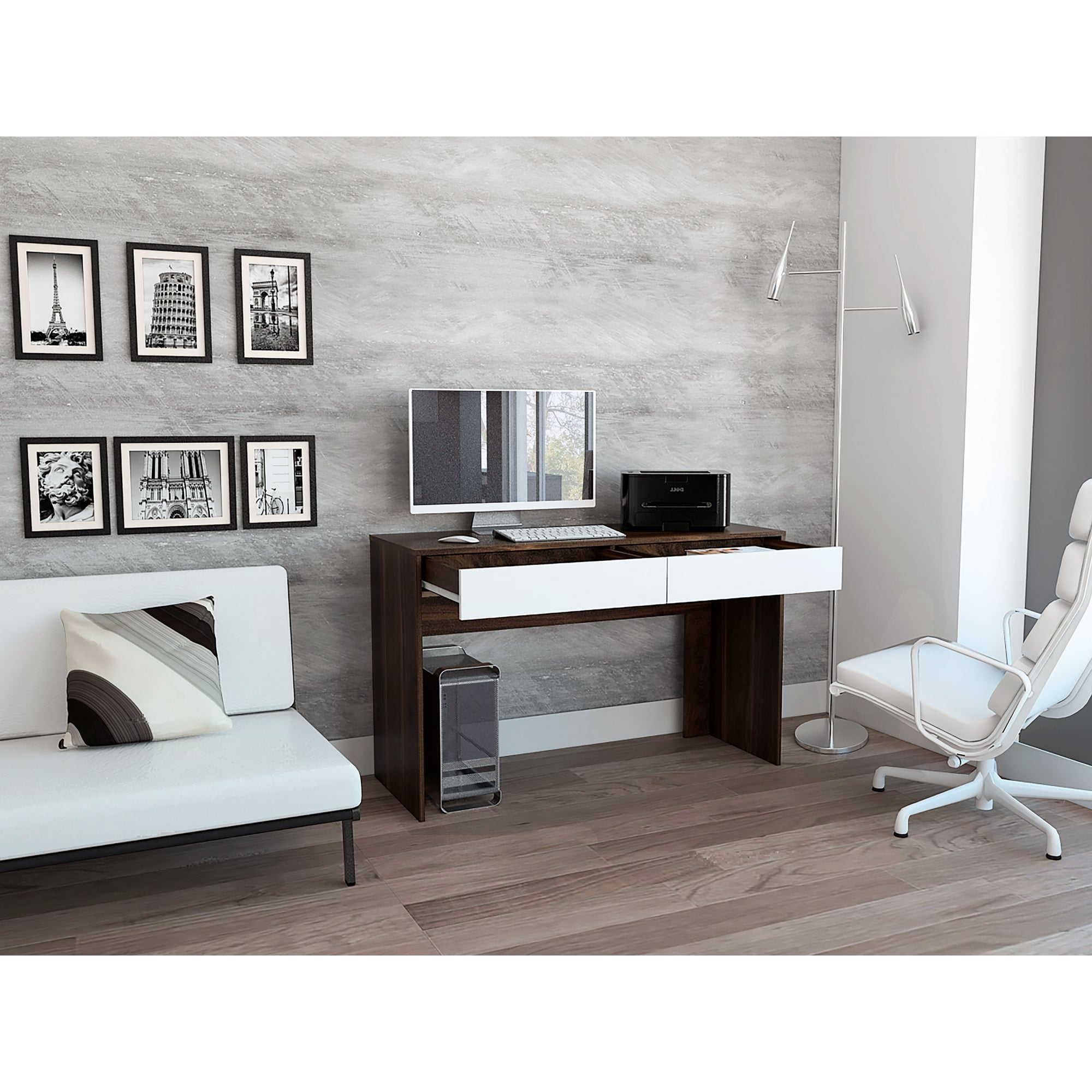 ESCRITORIO RECTO 1 CAJON ACRE CAFE  Y BLANCO 75X120X45 CM - 9