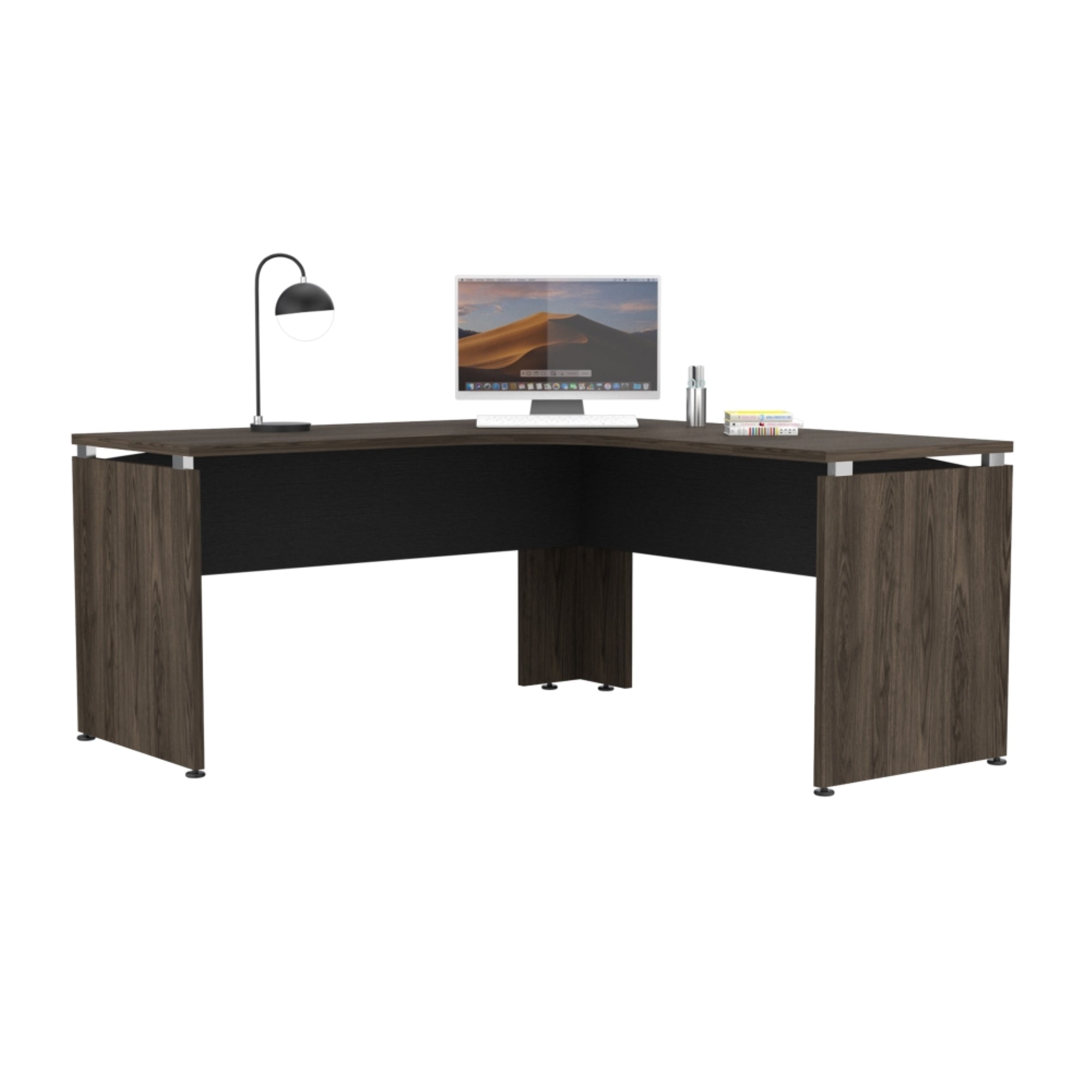 ESCRITORIO EN L-160 HOME OFFICE NEGRO Y COÑAC - 1