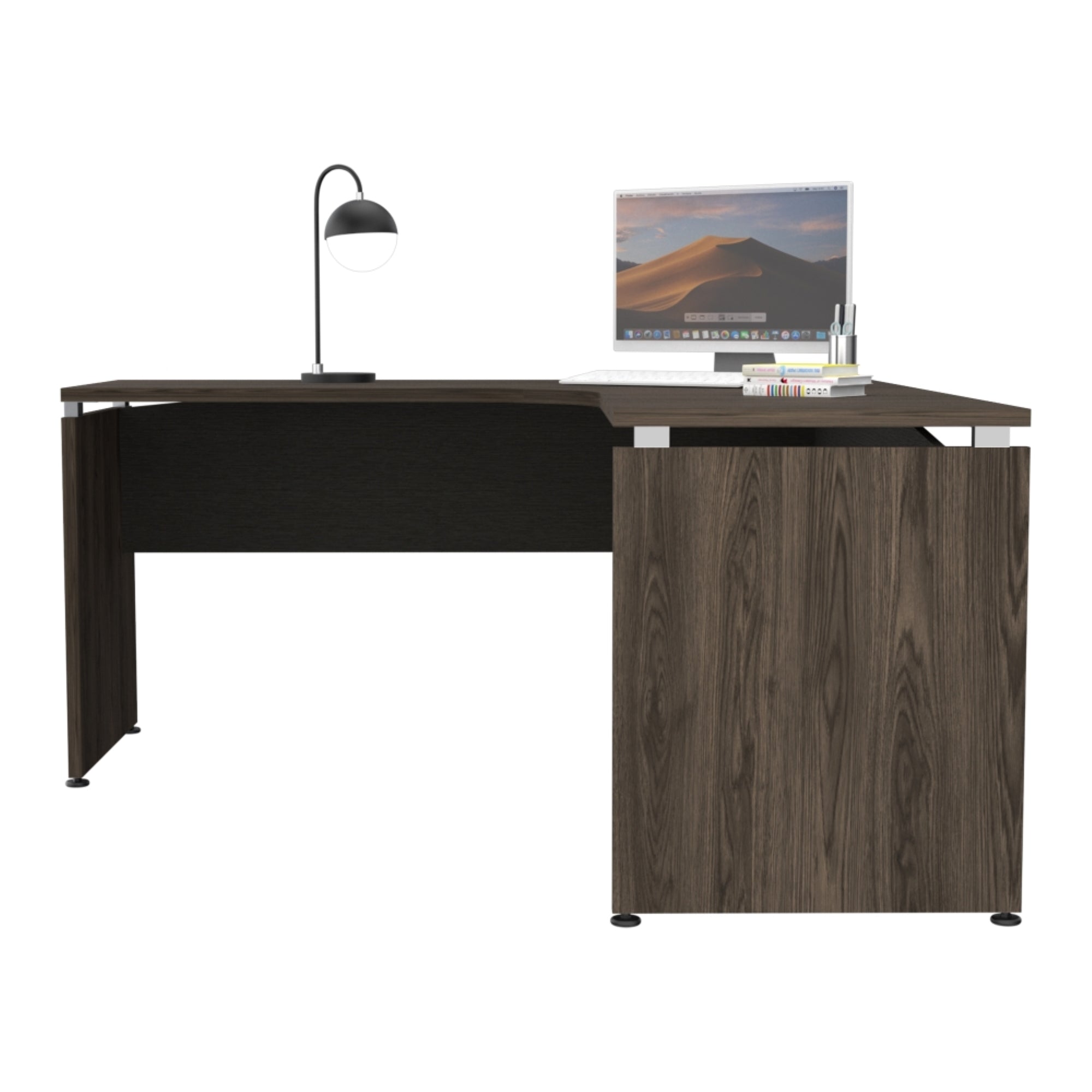 ESCRITORIO EN L-160 HOME OFFICE NEGRO Y COÑAC - 4