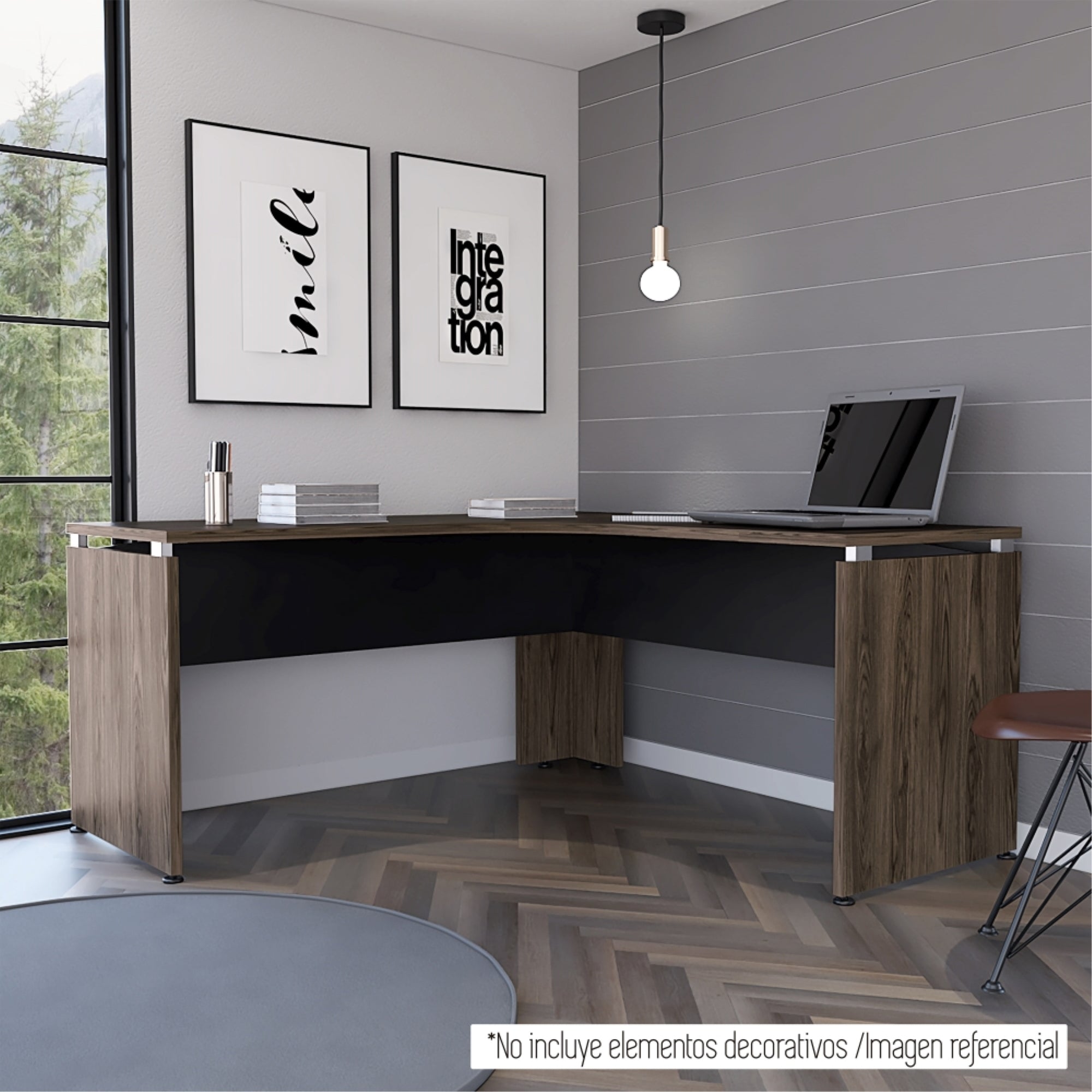 ESCRITORIO EN L-160 HOME OFFICE NEGRO Y COÑAC - 10