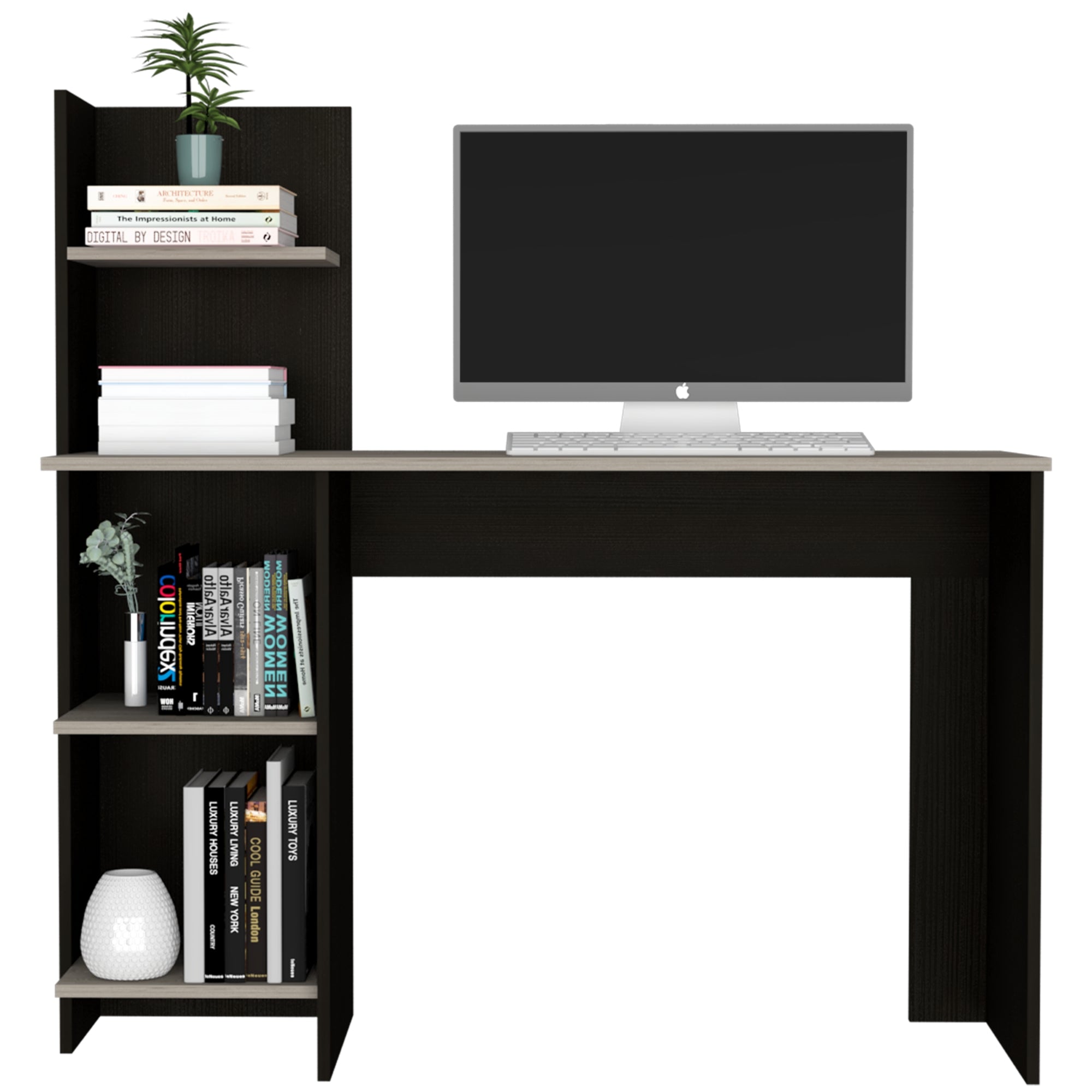 ESCRITORIO CON BIBLIOTECA OFFICE WENGUE Y CENIZA 120X120X45 CM - 3