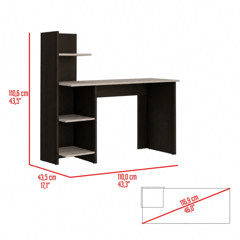 ESCRITORIO CON BIBLIOTECA OFFICE WENGUE Y CENIZA 110,6X110X43,5 CM - 6