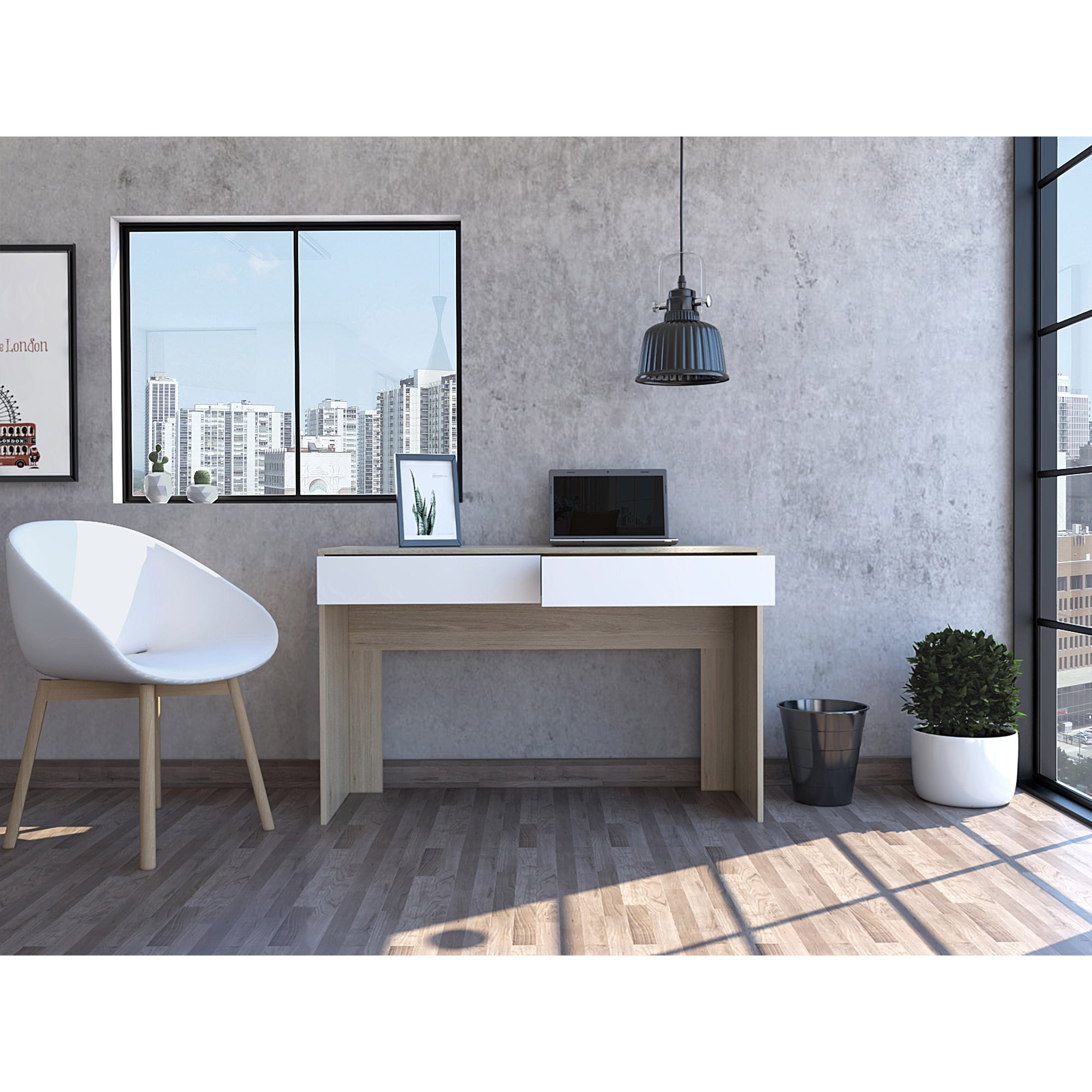 ESCRITORIO CON 1 CAJON ACRE ROVERE Y BLANCO 75X120X45 CM - 2