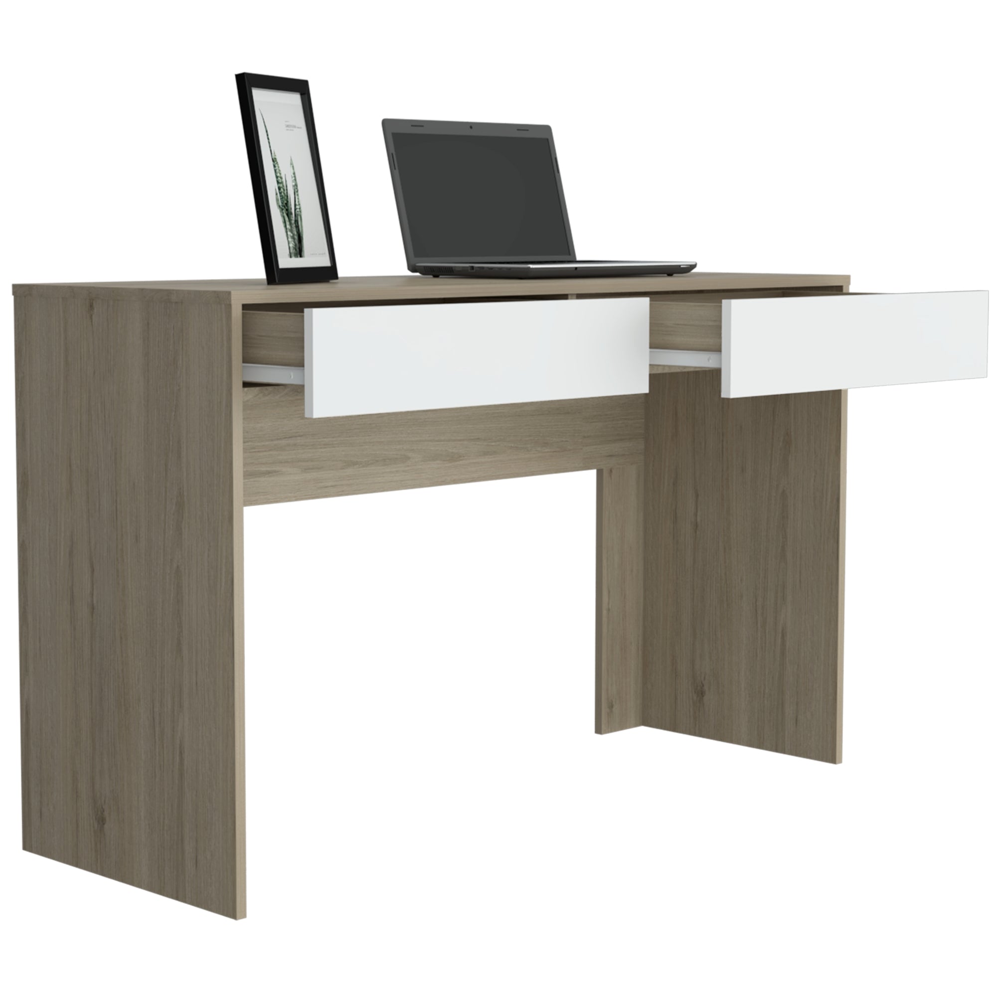 ESCRITORIO CON 1 CAJON ACRE ROVERE Y BLANCO 75X120X45 CM - 5