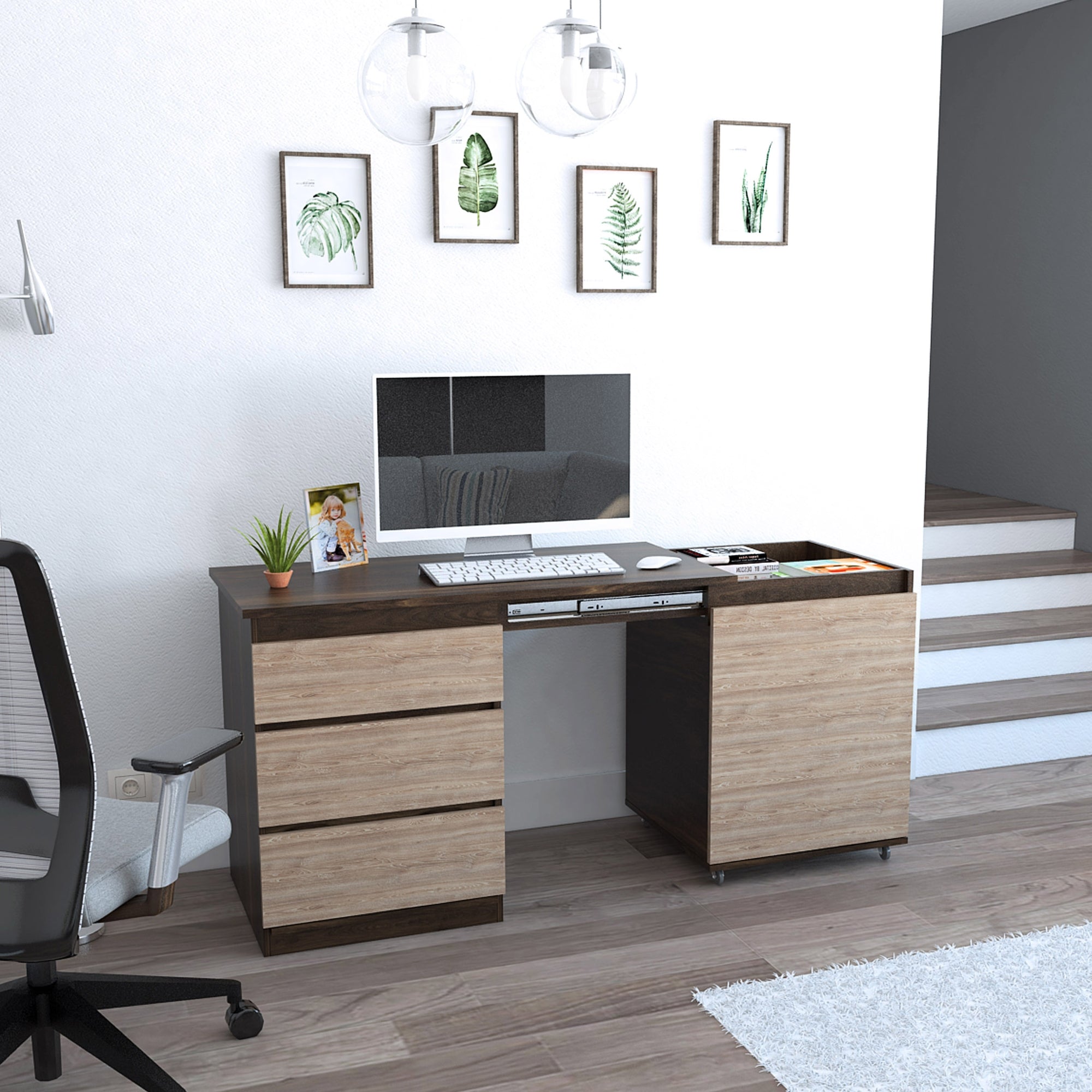 ESCRITORIO EXTENSIBLE 3 CAJONES 1 PUERTA OFFICE CAFE Y MIEL - 2