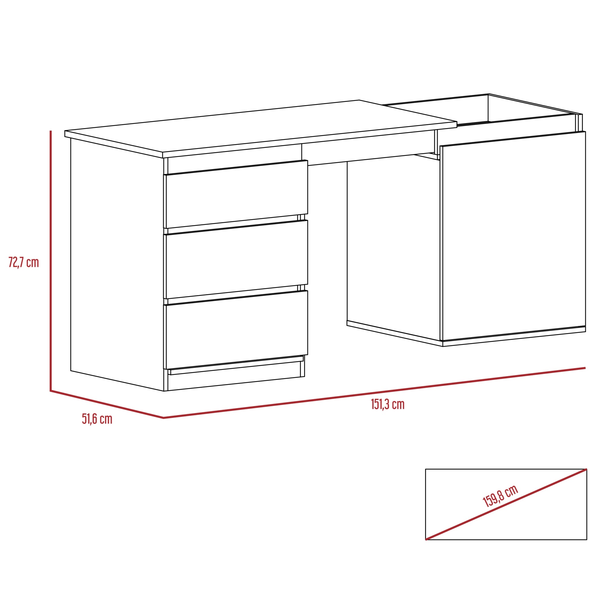 ESCRITORIO EXTENSIBLE 3 CAJONES 1 PUERTA OFFICE CAFE Y MIEL - 4