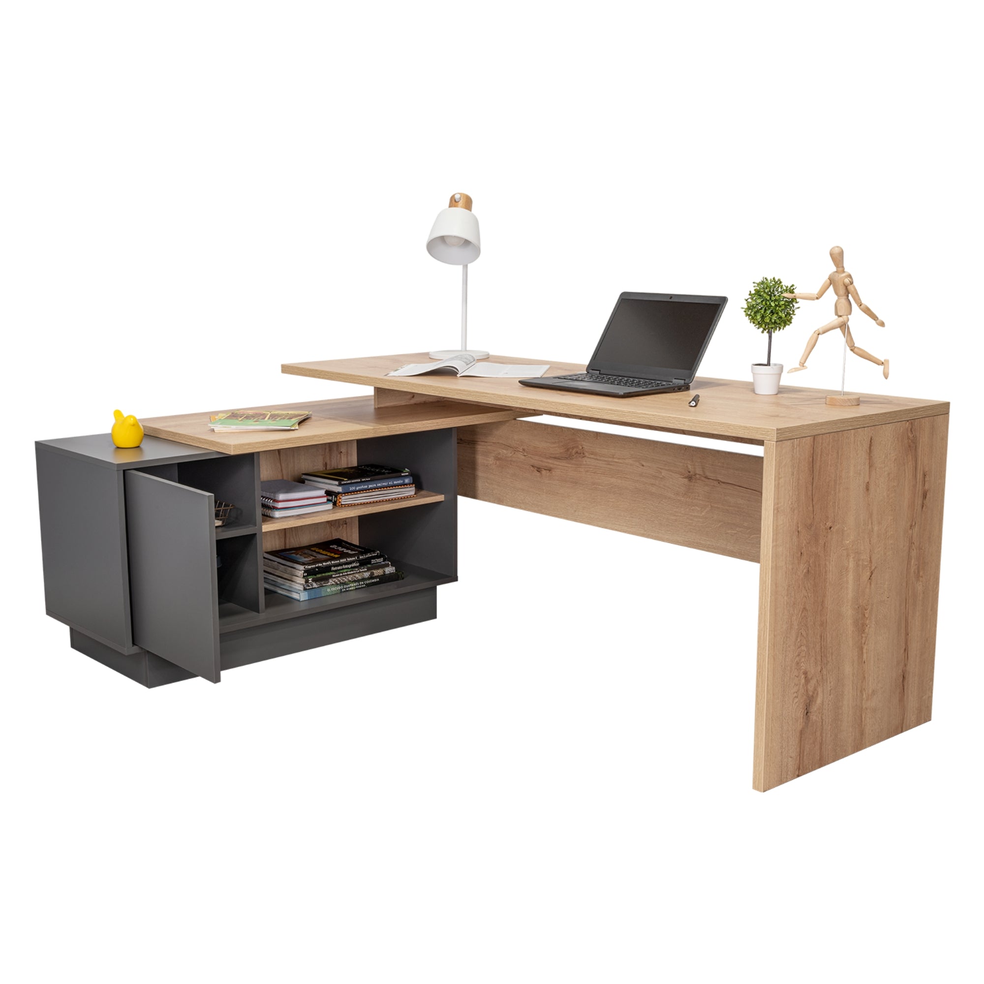 ESCRITORIO EN L 1 PUERTA OFFICE W-179 DUNA Y PLOMO - 1