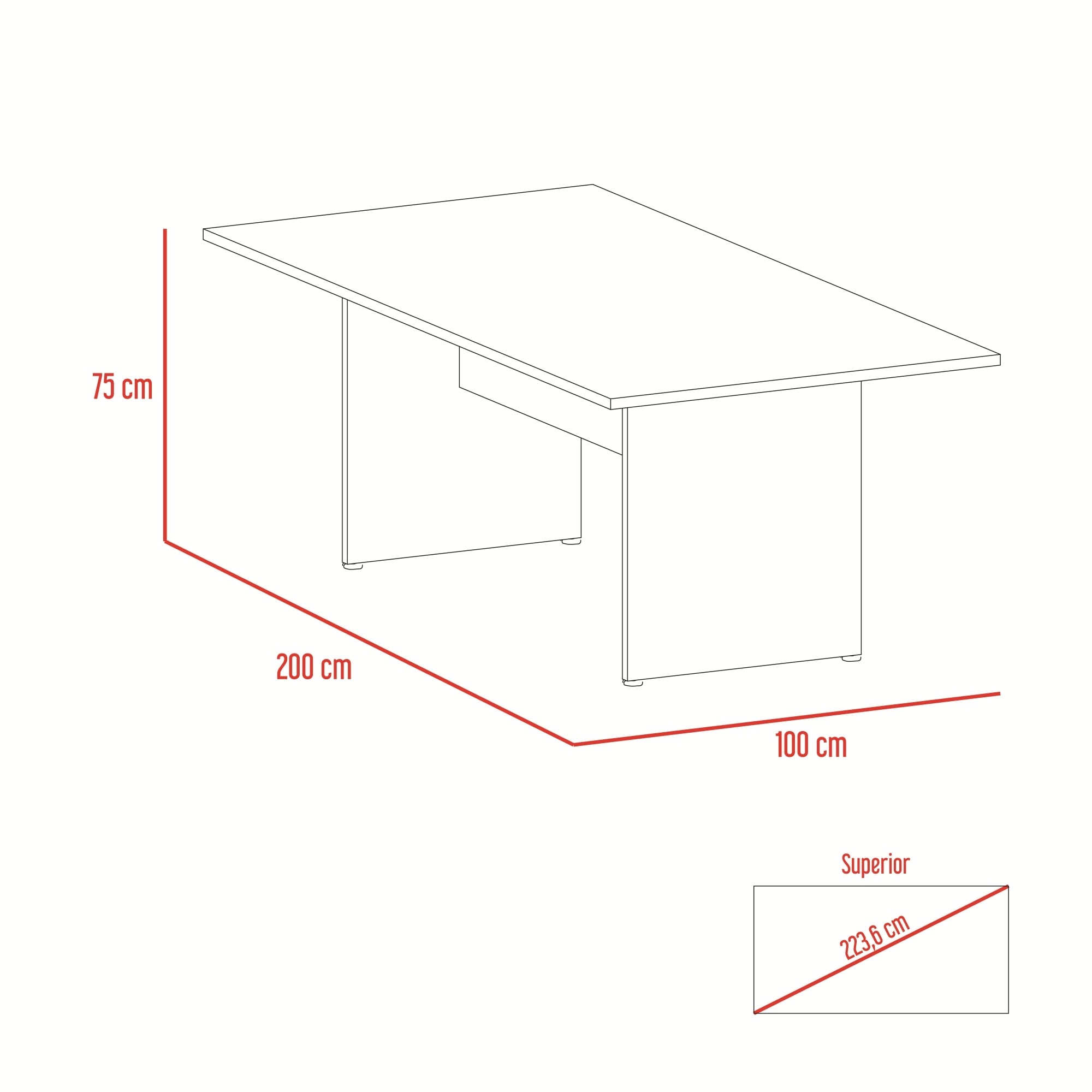 MESA DE REUNION RECTANGULAR HOME OFFICE NEGRO Y COÑAC 75X200X100 CM - 2