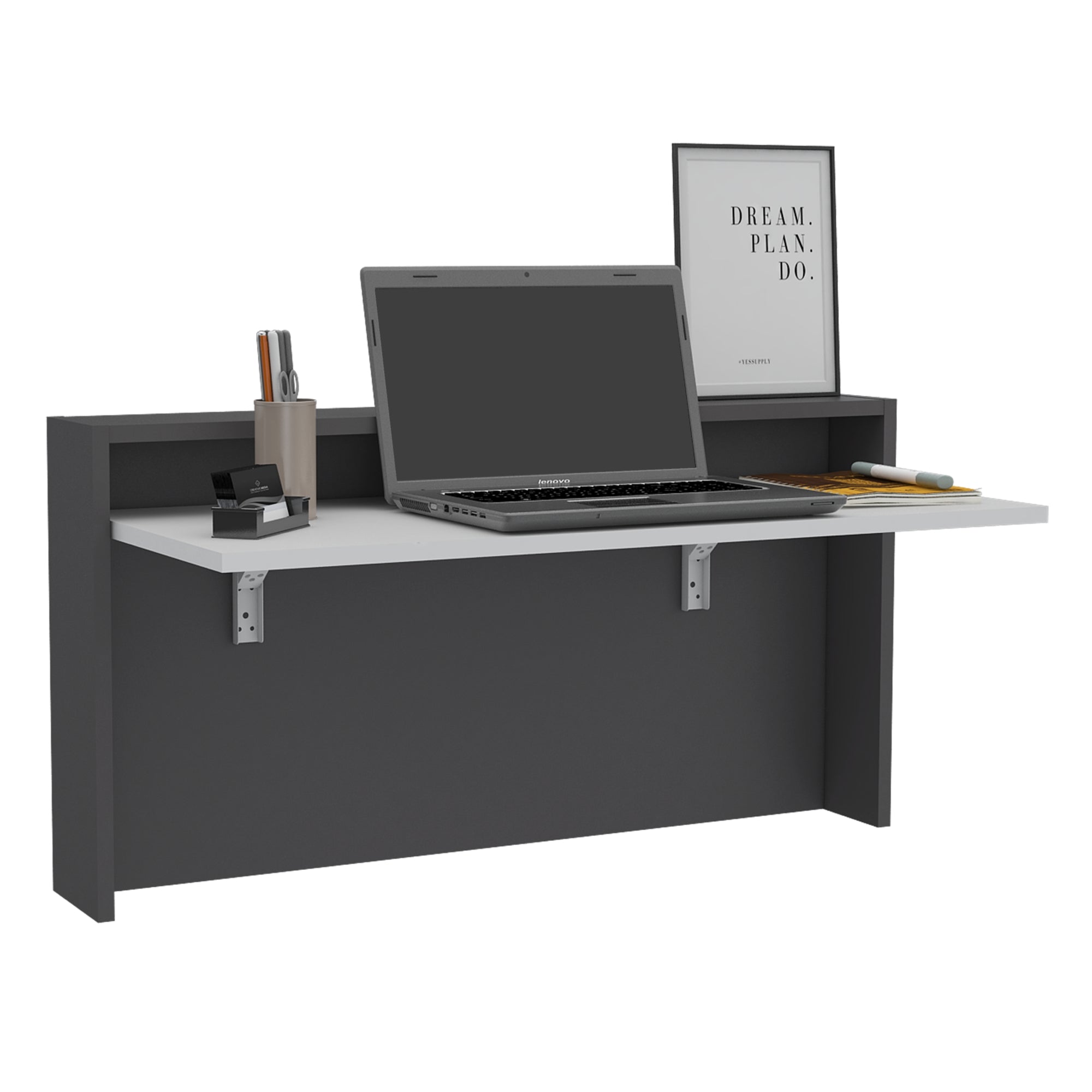 ESCRITORIO THE WALL ABATIBLE PLOMO Y BLANCO 51,5X100X45,8 CM - 1
