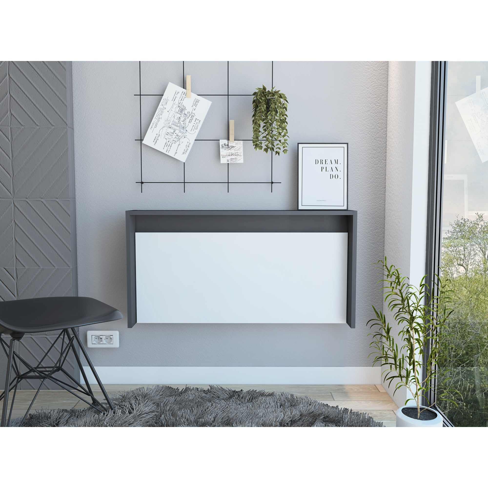 ESCRITORIO THE WALL ABATIBLE PLOMO Y BLANCO 51,5X100X45,8 CM - 2
