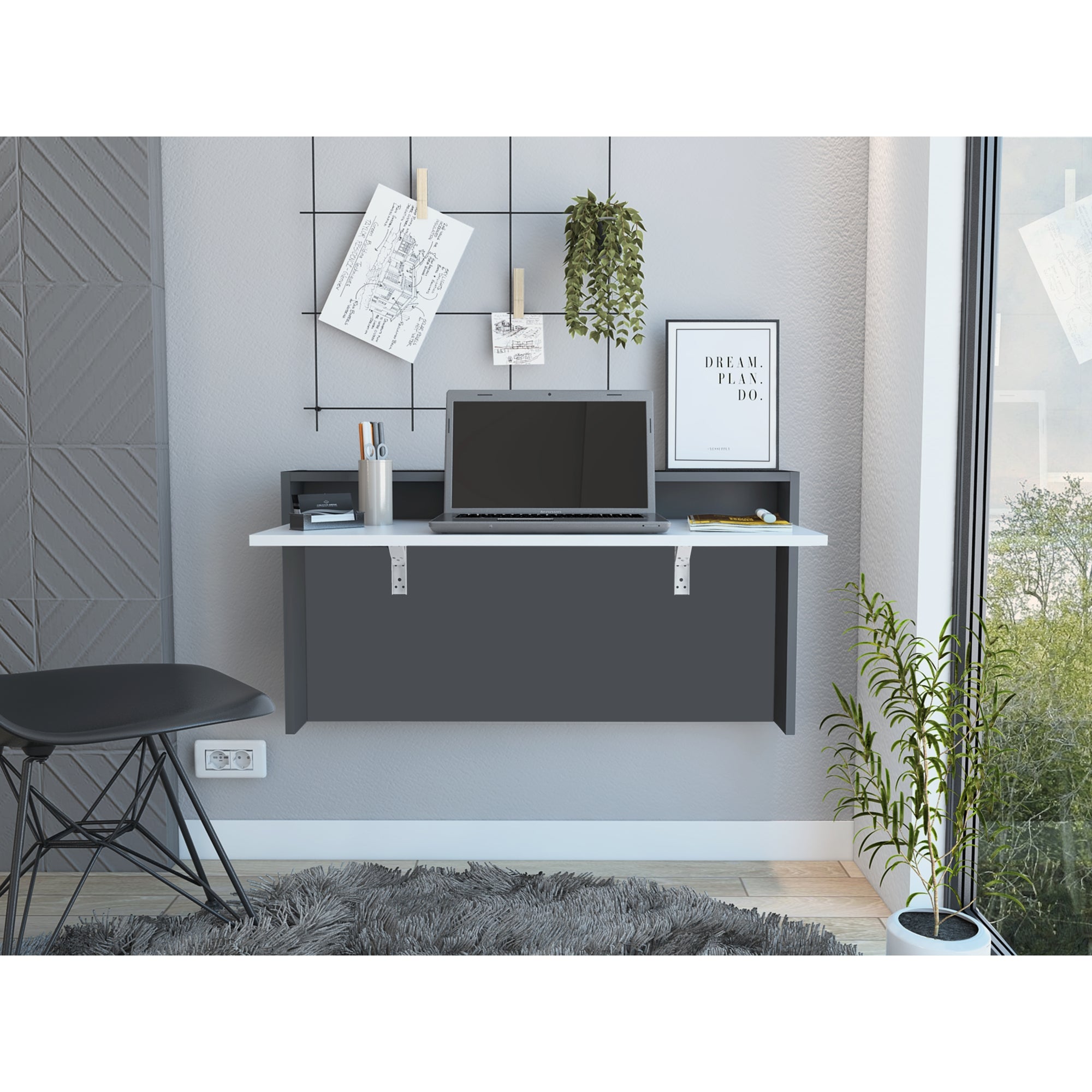 ESCRITORIO THE WALL ABATIBLE PLOMO Y BLANCO 51,5X100X45,8 CM - 8