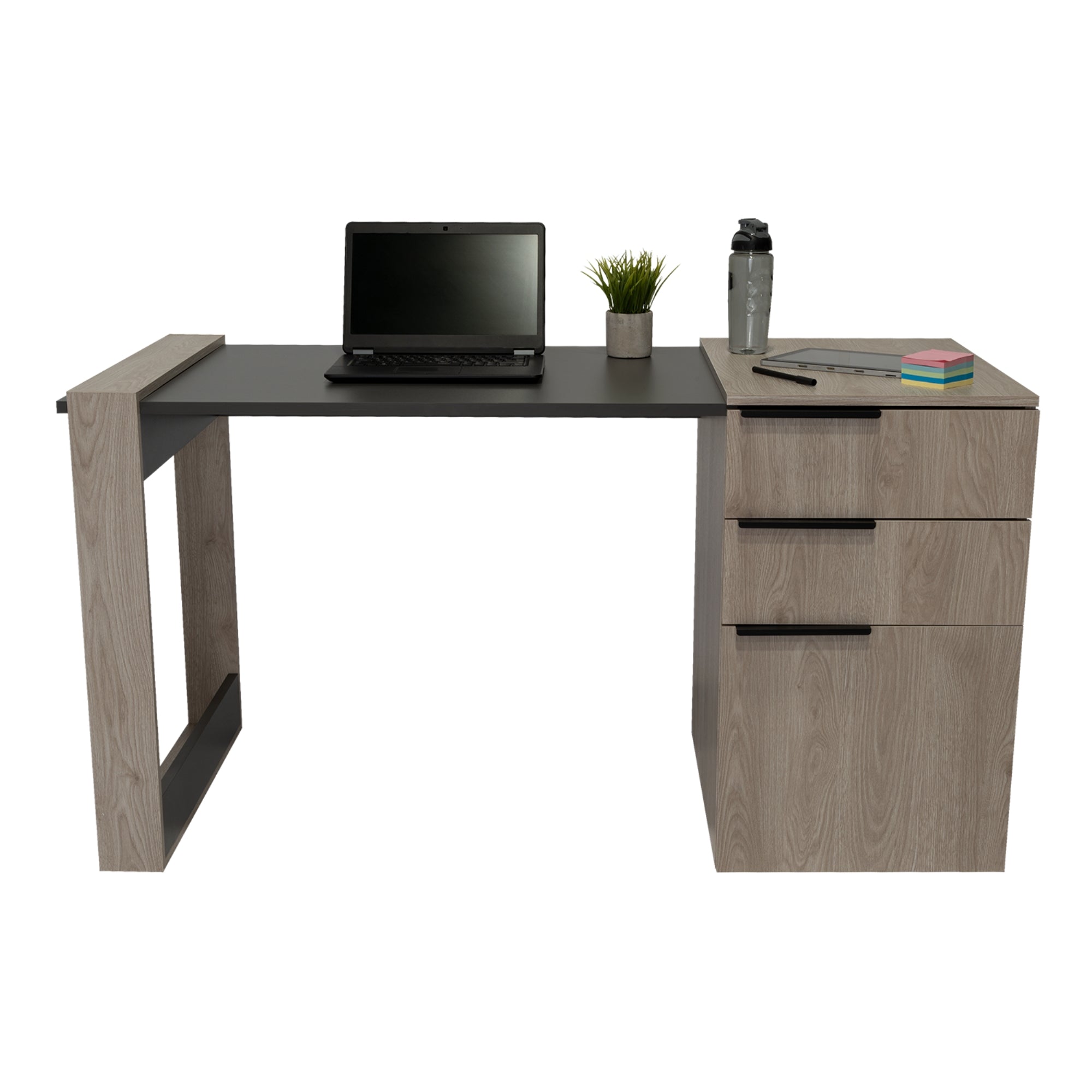 ESCRITORIO RECTO 2 CAJONES 1 PUERTA OFFICE CENIZA Y PLOMO - 5