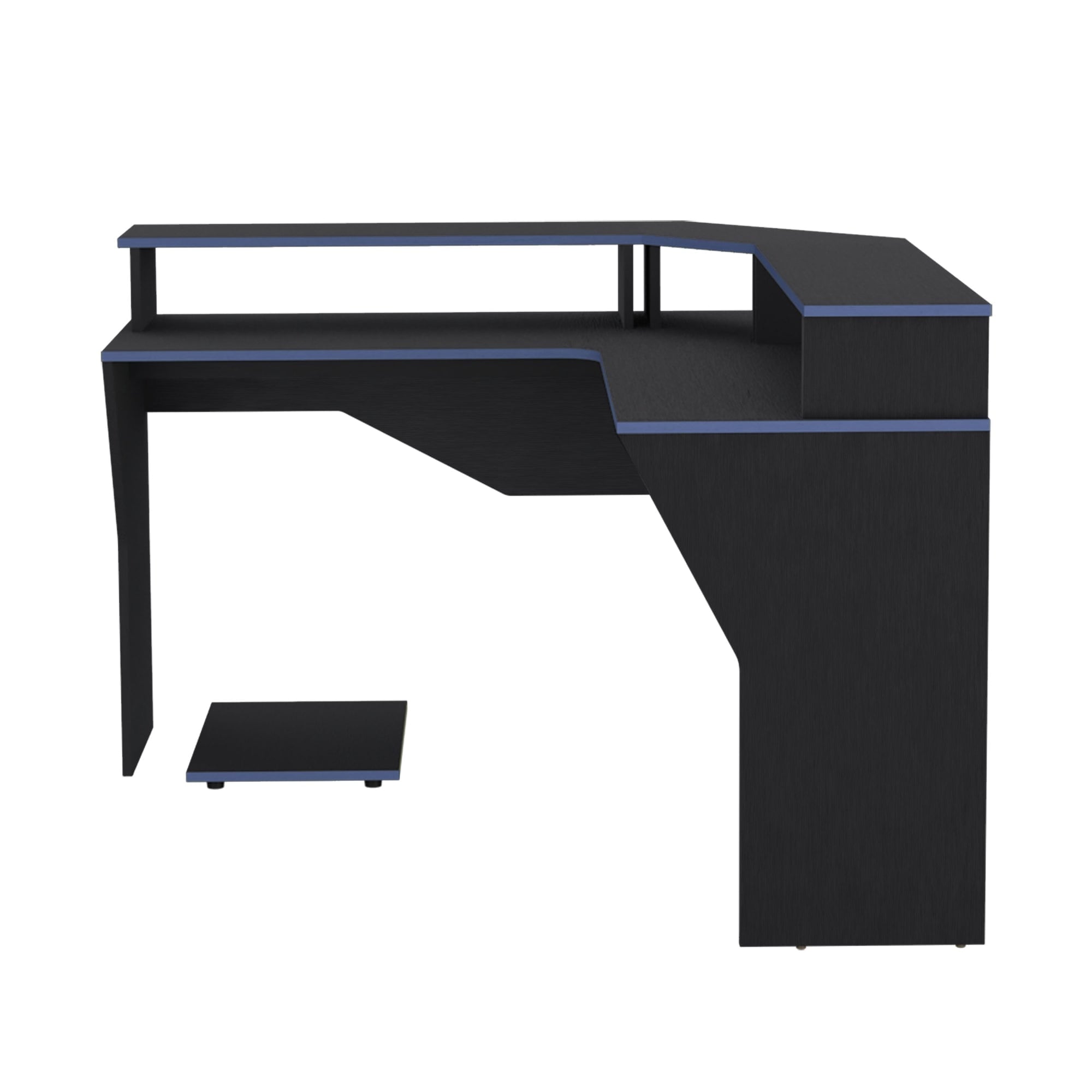 ESCRITORIO GAMER EN L CON 2 NIVELES PARA MONITORES GUMA WENGUE Y AZUL - 3